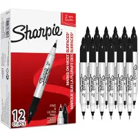 Sharpie rotuladores permanentes de doble punta, color negro (12 unidades)