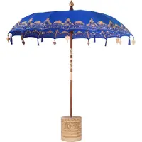 Syfax Paraguas balinés con base Azul 215 x 215 x 260 cm Algodón