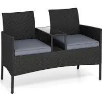 Costway : Banco de jardín con mesa, banco de polirratán para 2 personas, juego de jardín, muebles de jardín, muebles de terraza, muebles para balcón resistentes a la intemperie. Color: gris