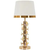 Mauro Ferretti Lámpara de mesa de metal, tela y vidrio, 35x74 cm, color dorado, modelo "Butterfly" de