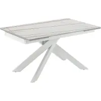 STONES Mesa extensible Ares con tablero de sinterizado con aspecto de mármol blanco "Sahara" y patas de metal lacadas en blanco – 140/200 cm