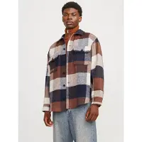 Jack & Jones Camisa 'JJEBradley Ollie' navy / cognac / blanco natural