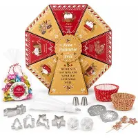 Spies Online Calendario de adviento de repostería con 8 sorpresas para hornear – Rueda de regalos con accesorios para repostería, manga pastelera y boquillas – Regalo navideño – Beige
