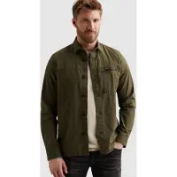 PME Legend Camisa 'Shirt jacket with button closure and chest pocket' verde oscuro