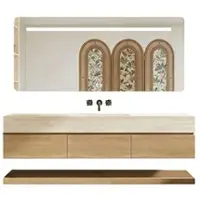 360Home Juego de lavabo suspendido – Fabricado en sinterizado – Aspecto travertino, incluye espejo, mueble bajo, estante y desagüe, sin orificio para grifo. Dimensiones: 140 x 55 cm. 【RW9865-140 BKK】