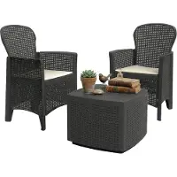 Dmora Conjunto de jardín para exteriores Dkon, compuesto por 2 sillones y 1 mesa auxiliar, con diseño que imita el ratán, 100% fabricado en Italia, color antracita