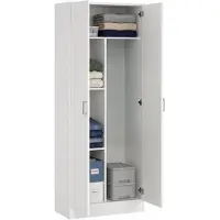 Dmora Armario multiusos Dbaldi, armario para escobas con 2 puertas, estante para zapatos con estantes, cuarto de escobas, 73 x 37 x 180 cm, blanco