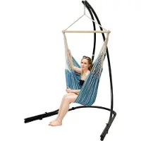 AMANKA Estructura para hamaca HMG-153 con hamaca HMG-40, color azul con rayas