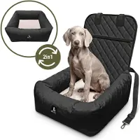 Bluzelle : Asiento para perros en el coche, 2 en 1: cama y transportín para perros pequeños y medianos. Funda lavable, desmontable, impermeable y acolchada. Color: negro