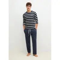 Marc O'Polo Pijama largo navy / blanco lana