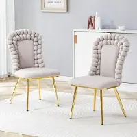 OKWISH Conjunto de 2 sillas de comedor con respaldo de cadena esférica, estilo "Poster", con patas de metal, tapizadas en terciopelo, color gris claro, ideales para la cocina