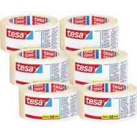 TESA UNIVERSAL 05288, cinta adhesiva transparente para proteger superficies al pintar (largo x ancho): 50 m x 50 mm, paquete de 6 unidades