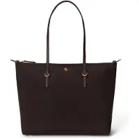 Ralph Lauren para mujer. 431916737054 Bolso tote Keaton mediano de nailon marrón oscuro (OSFA), Casual, Nylon reciclado, Lauren Ralph