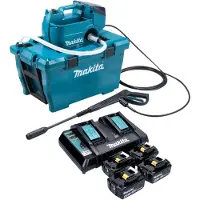 Makita DHW 080 PT4K Limpiadora de alta presión sin cable 36 V ( 2x 18 V ) 80 bar 380 l/h Sin escobillas + 4x batería recargable 5.0 Ah + cargador doble