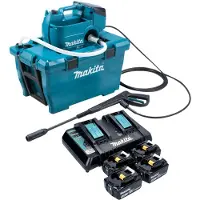 Makita DHW 080 PG4K Limpiadora de alta presión sin cable 36 V ( 2x 18 V ) 80 bar 380 l/h Sin escobillas + 4x batería recargable 6,0 Ah + cargador doble