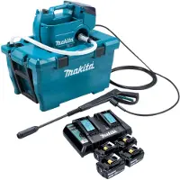 Makita DHW 080 PF4K Limpiadora de alta presión sin cable 36 V ( 2x 18 V ) 80 bar 380 l/h Sin escobillas + 4x batería recargable 3,0 Ah + cargador doble