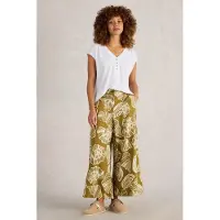 White Stuff Roxy Linen Blend Culotte Green Print Talla: 22 REGULAR | Pantalones Outlet | Mujer | Blanco