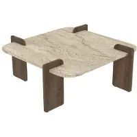 Skye Decor , Afrolli: Travertino, Nuez, Mesa de centro, Travertino, 100% melamina, 90 x 90 x 35 cm