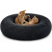 Lionto , cama redonda para gatos con forma de rosquilla, con funda de felpa y base antideslizante, borde elevado para mayor seguridad, diámetro de 70 cm, color gris oscuro