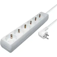 Transmedia Regleta de enchufes con 6 tomas; 6 tomas de corriente con conexión a tierra, 10 metros de longitud, color blanco, potencia nominal de 4-10 W