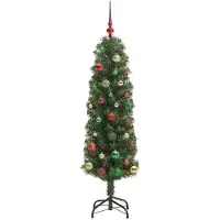 vidaXL Árbol de Navidad artificial con 150 luces LED, base incluida, color verde, 150 cm