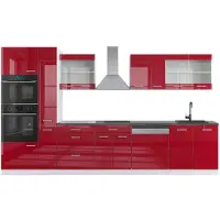 Vicco Mueble de cocina R-Line Rojo brillo intenso/blanco 350 cm con armario alto, ET Antracita, Model 42339