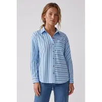 Scotch & Soda Oversized Shirt Cerulean Multi Pinstripe Talla: L | Manga Larga Outlet | Mujer | Azul