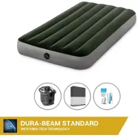 Intex Colchón inflable - 1 persona - 99 x 191 x 25 cm - Verde - Incluye bomba + sábana ajustable negra + kit de reparación