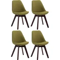 CLP , juego de 4 sillas retro Borneo V2, con tapicería de tela y acolchado de alta calidad. Sillones con estructura de madera, color: verde, color de la estructura: nogal