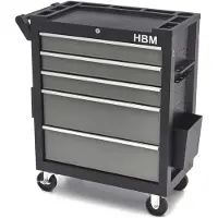 HBM Carro de herramientas deluxe, 5 cajones, Pequeño, negro, gris