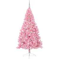 vidaXL Árbol de Navidad artificial con luces LED integradas, color rosa, 240 cm, material PVC