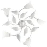 BeLight - Lámpara de techo Olga - Blanco, con detalles en plateado envejecido y cristal de alabastro, diámetro 70 cm, altura 20 cm, 5 luces - BL155-PL5-BA