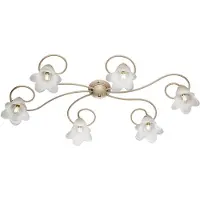 BeLight Alice - Lámpara de techo con pantalla en color marfil, acabado en oro antiguo, pantalla de cristal de alabastro, diámetro 14 cm, 6 luces, longitud 99 cm x 50 cm - BL230-PL6-AV