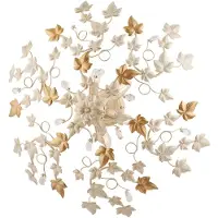 BeLight Edera: Lámpara de techo fabricada en hierro con pintura color marfil, detalles dorados envejecidos y cristales de strass. 6 luces. Altura: 22 cm. Diámetro: 80 cm. Modelo: BL50-PL6-AV