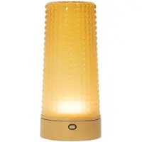 Zafferano Soffio: Lámpara de mesa LED, IP65, batería de 10 horas, sin cables, regulador de intensidad táctil, vidrio dorado y ámbar