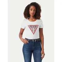 GUESS para mujer. W6YI25K4344 Camiseta Triángulo Paisley Manga Corta Blanco (S), Casual, Algodón, outlet 2026.