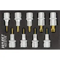 Hazet Juego de adaptadores para destornilladores tipo Torx, 163-271/9, 1/2 pulgada (12,5 mm), con perfil Torx interior cuadrado, 9 piezas T20T60