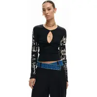 Desigual , Camiseta abertura lettering, Algodon, Negro, XL