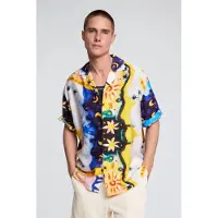 Desigual , Camisa estampada cosmos, Hombre, Algodon, Blanco, XS