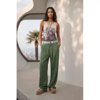 Desigual , Pantalón combinado lyocell, Mujer, Lyocell, Verde, XS