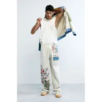 Desigual , Pantalón largo flores, Hombre, Algodon, Blanco, 36