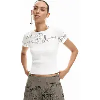 Desigual , Camiseta rib lettering, Algodon, Blanco, XS