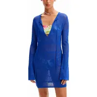 Desigual , Vestido corto túnica calados, Azul, L