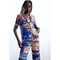 Desigual Blusa 'Water Flower' turquesa / azul real / lila / naranja