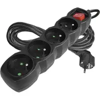 Emos Cable de extensión de 5 metros, con 4 enchufes, interruptor, color negro, material PVC, sección de 1 mm²