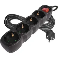 Emos Tira de enchufes de 4 tomas con interruptor, cable de 5 metros, 1,5 mm, color negro, enchufes girados 45°, tipo Schuko con protección táctil mejorada, para uso interior, modelo PC1425R