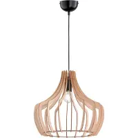 TRIO Lámpara colgante Trio Wood, casquillo E27, 44 cm, color marrón