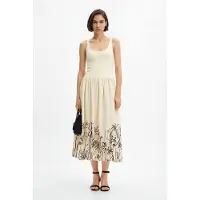 Desigual , Vestido midi evasé flores, Blanco, XS