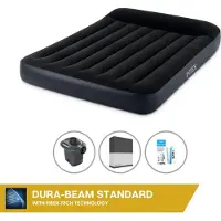 Intex Colchón inflable - Para 2 personas - 137 x 191 x 25 cm - Negro + Bomba eléctrica - 650 litros/minuto + Sábana ajustable negra + Kit de reparación