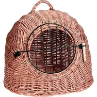 Flamingo Cesta para gatos , de mimbre, con puerta, dimensiones: 50 x 40 x 40 cm